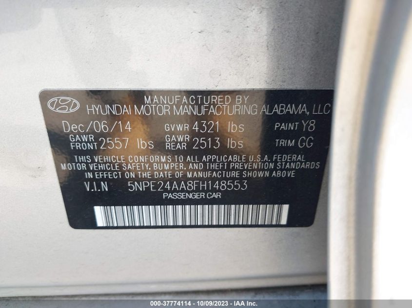 2015 HYUNDAI SONATA 1.6T ECO - 5NPE24AA8FH148553