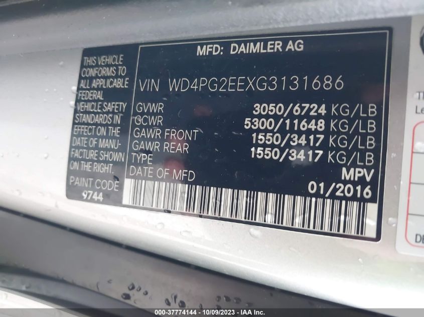 2016 MERCEDES-BENZ METRIS WD4PG2EEXG3131686
