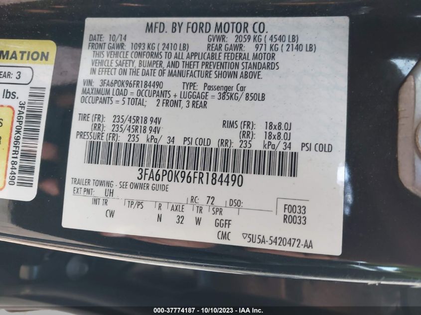 2015 FORD FUSION TITANIUM - 3FA6P0K96FR184490