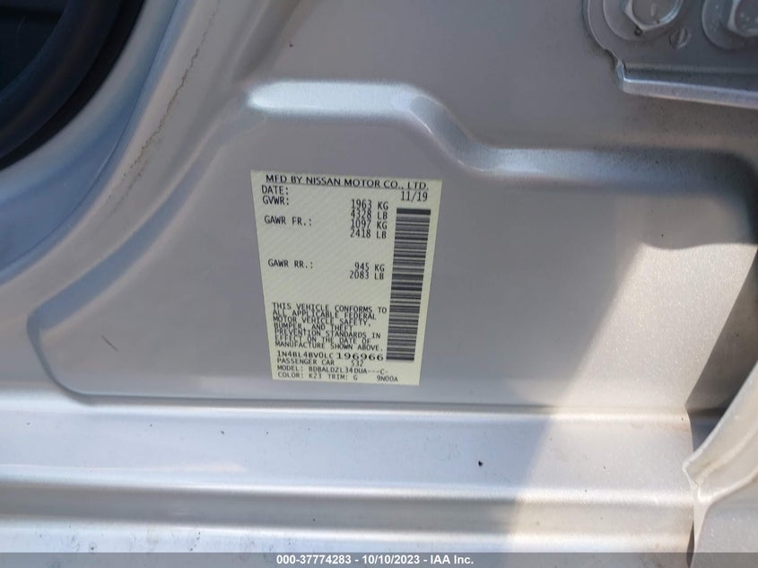 VIN 1N4BL4BV0LC196966 2020 NISSAN ALTIMA S