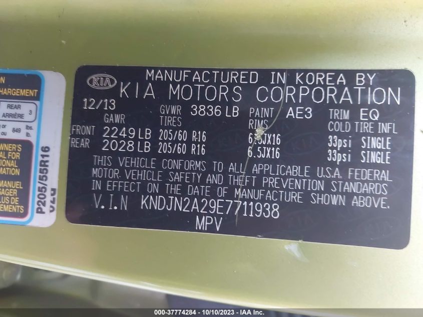2014 KIA SOUL BASE - KNDJN2A29E7711938