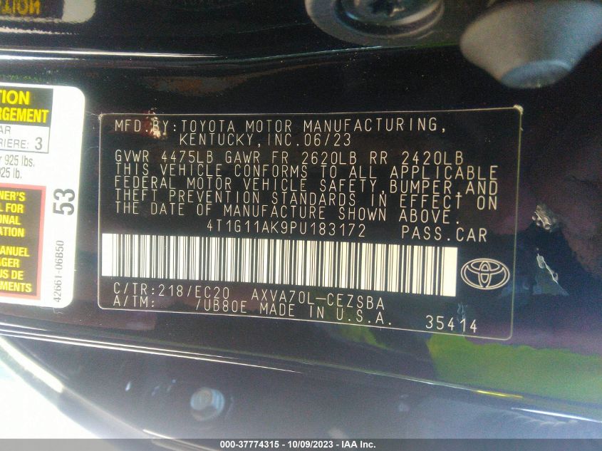 2023 TOYOTA CAMRY SE/SE NIGHTSHADE - 4T1G11AK9PU183172