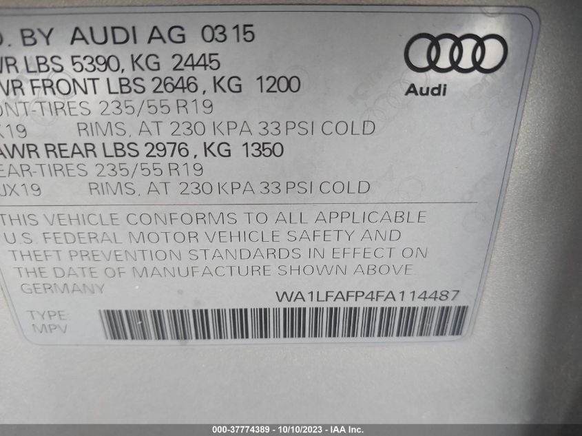2015 AUDI Q5 PREMIUM PLUS - WA1LFAFP4FA114487
