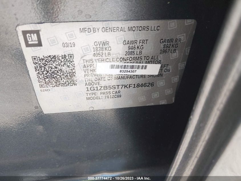 2019 CHEVROLET MALIBU LS - 1G1ZB5ST7KF184626