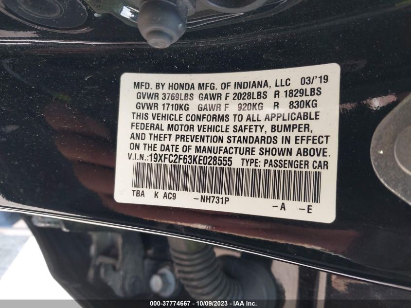 2019 HONDA CIVIC SEDAN LX - 19XFC2F63KE028555
