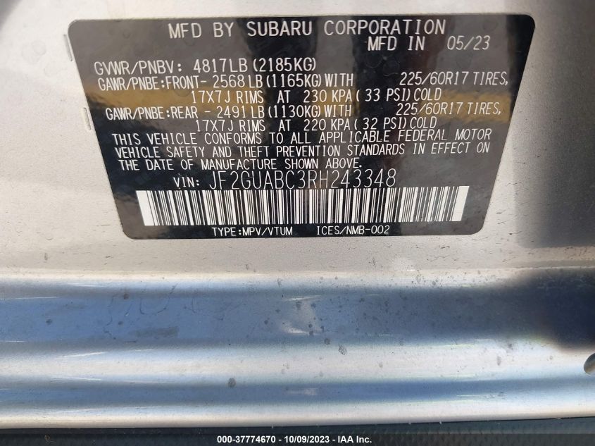 2024 SUBARU CROSSTREK - JF2GUABC3RH243348