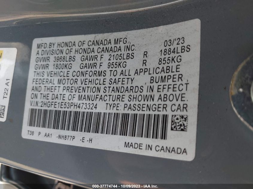 2023 HONDA CIVIC SI 2HGFE1E53PH473324