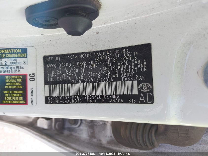 2014 TOYOTA COROLLA L/LE/S/S PLUS/LE PLUS - 2T1BURHE2EC176305