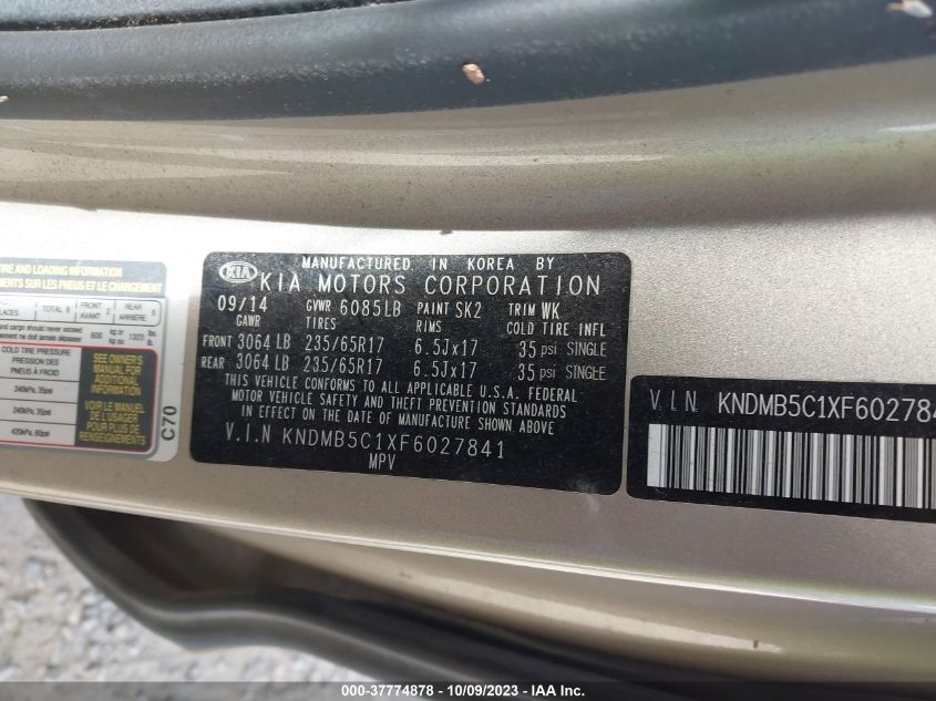 2015 KIA SEDONA LX - KNDMB5C1XF6027841