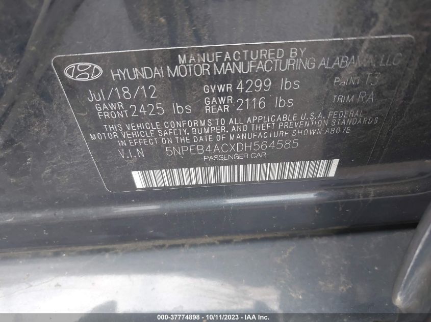 2013 HYUNDAI SONATA GLS PZEV - 5NPEB4ACXDH564585