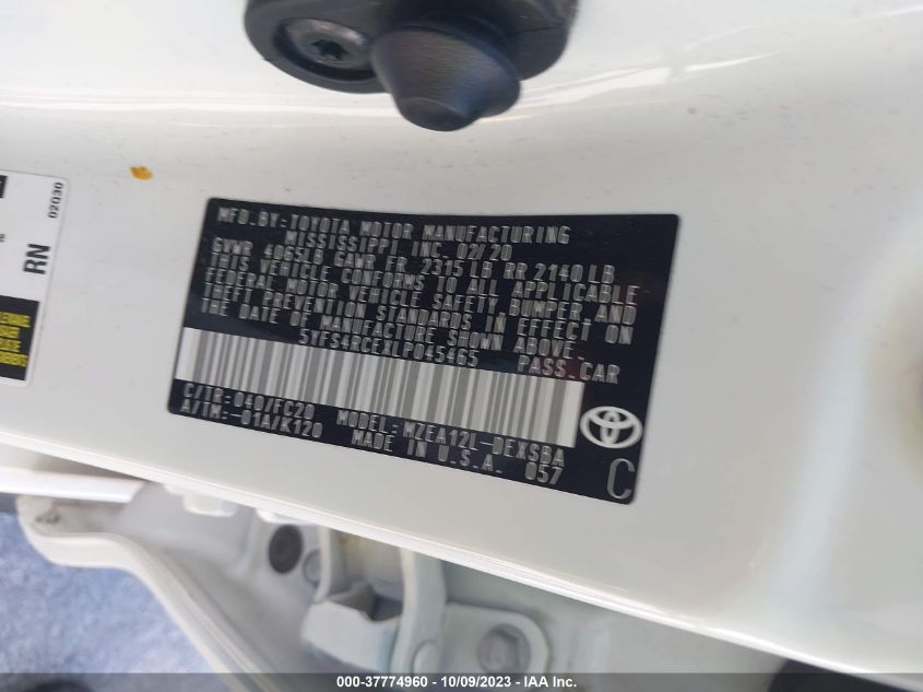 2020 TOYOTA COROLLA SE/NIGHTSHADE - 5YFS4RCEXLP045465