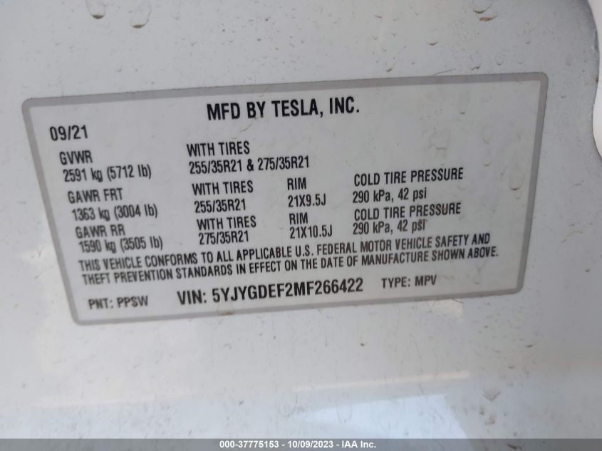 5YJYGDEF2MF266422 Tesla Model Y   9