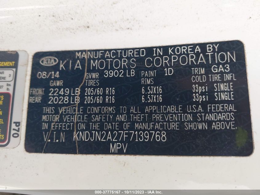 2015 KIA SOUL BASE - KNDJN2A27F7139768