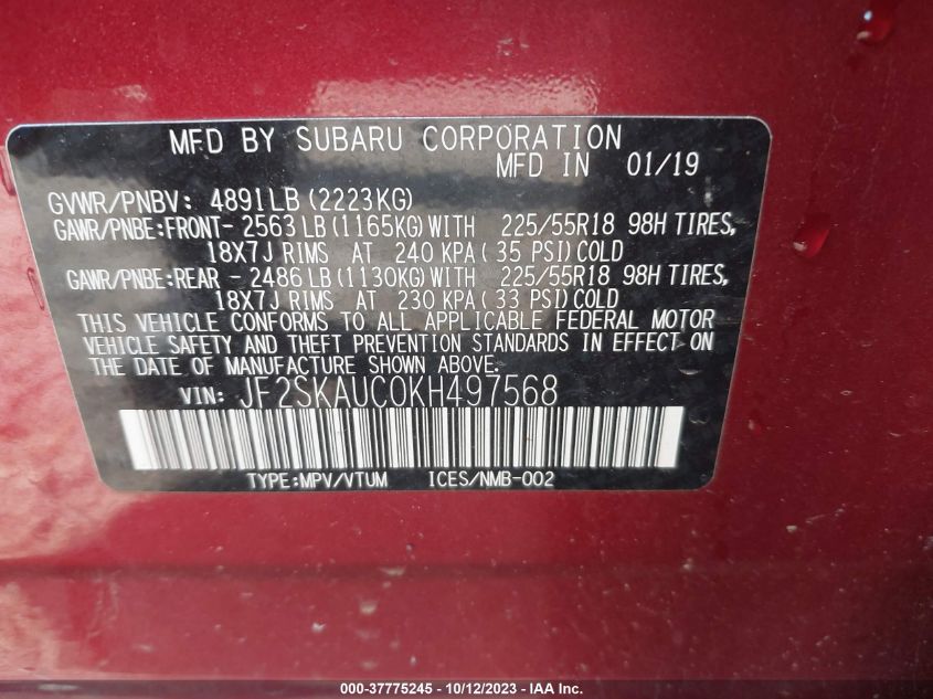 2019 SUBARU FORESTER LIMITED - JF2SKAUC0KH497568