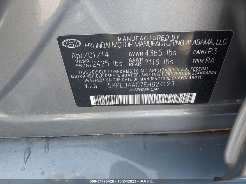 2014 HYUNDAI SONATA GLS - 5NPEB4AC7EH924123