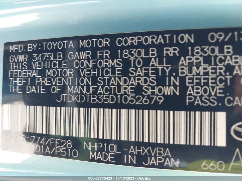 2013 TOYOTA PRIUS C ONE/TWO/THREE/FOUR - JTDKDTB35D1052679