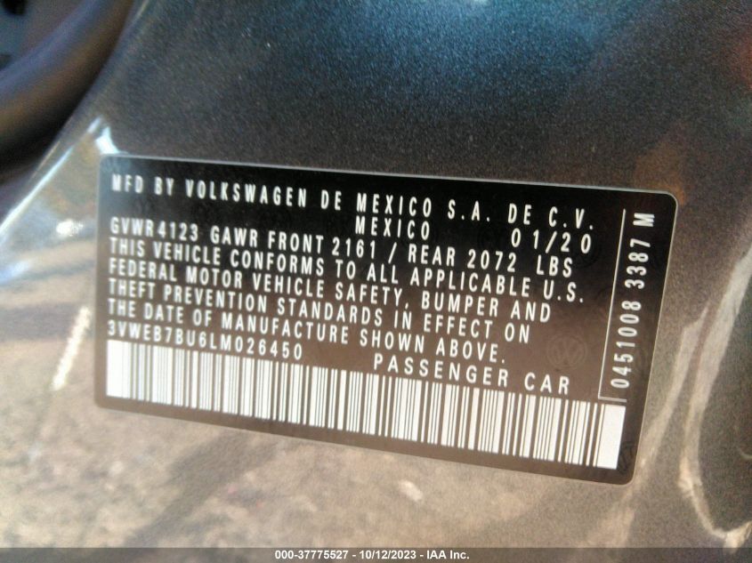 2020 VOLKSWAGEN JETTA SEL - 3VWEB7BU6LM026450