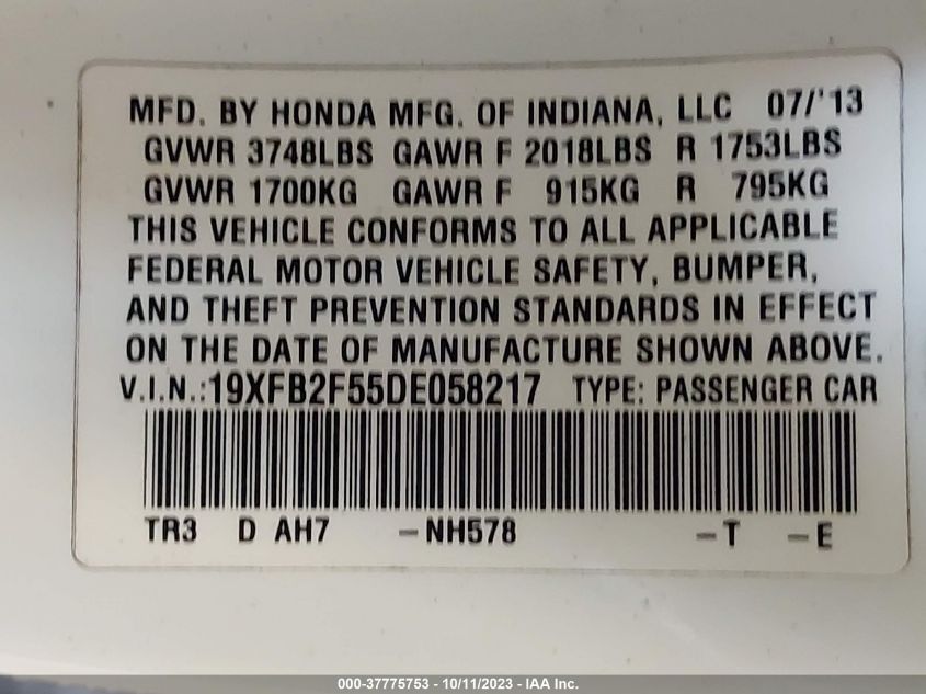 2013 HONDA CIVIC LX - 19XFB2F55DE058217