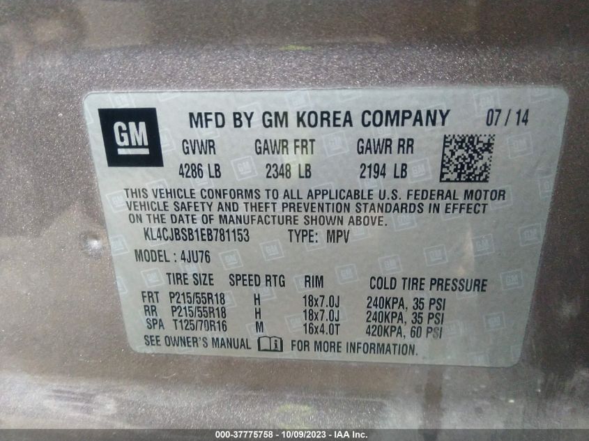 2014 BUICK ENCORE CONVENIENCE - KL4CJBSB1EB781153