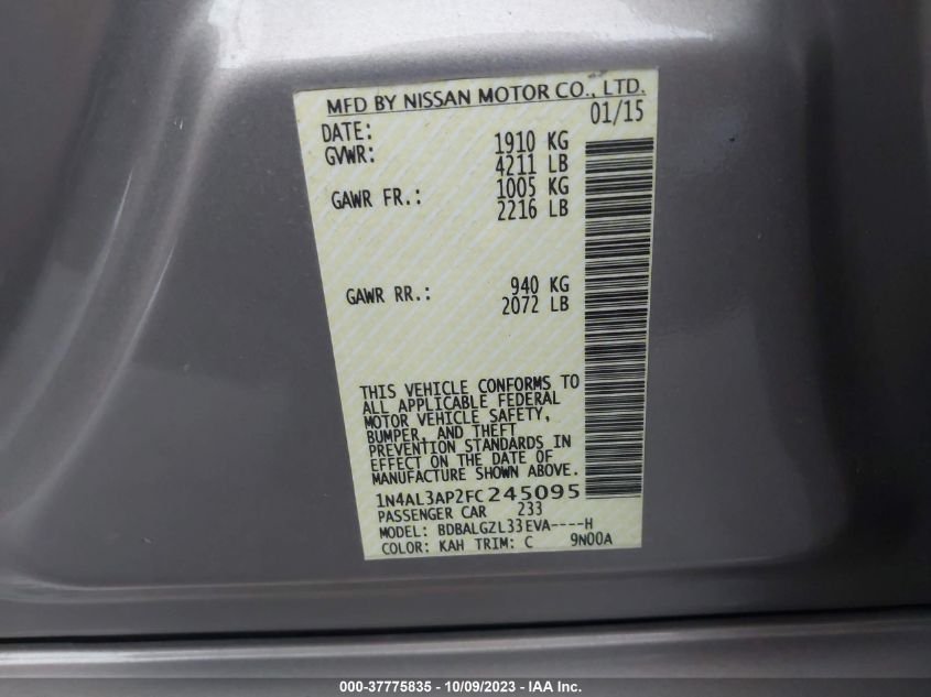 2015 NISSAN ALTIMA 2.5/S/SV/SL - 1N4AL3AP2FC245095