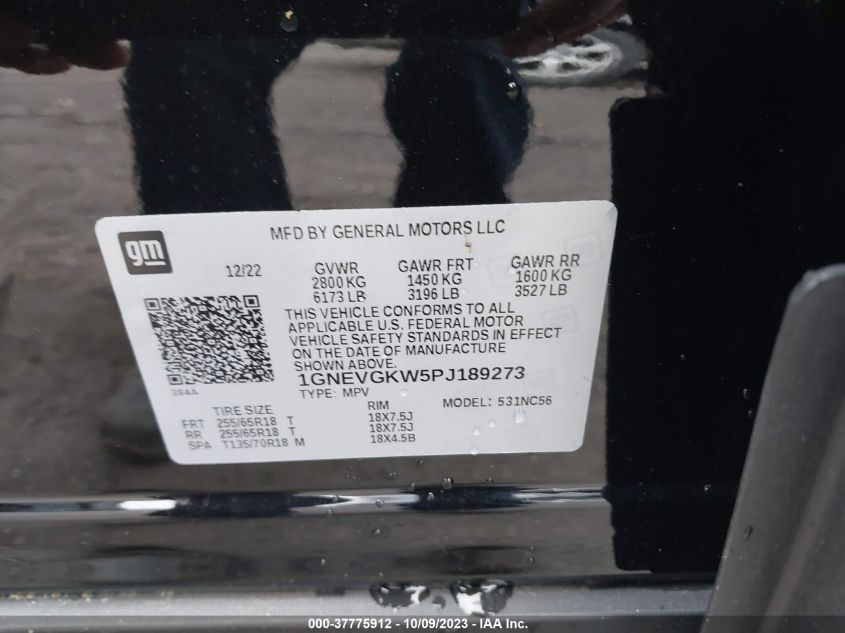 2023 CHEVROLET TRAVERSE LT CLOTH - 1GNEVGKW5PJ189273