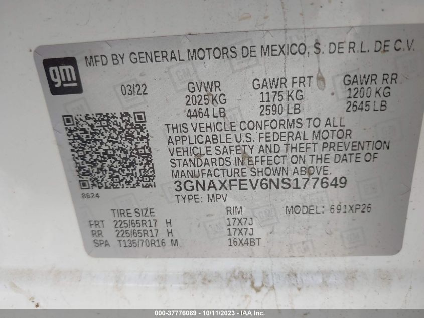 2022 CHEVROLET EQUINOX LS - 3GNAXFEV6NS177649