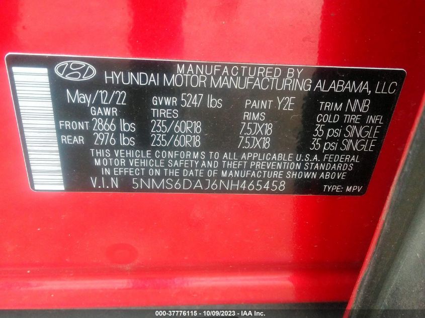 2022 HYUNDAI SANTA FE XRT - 5NMS6DAJ6NH465458