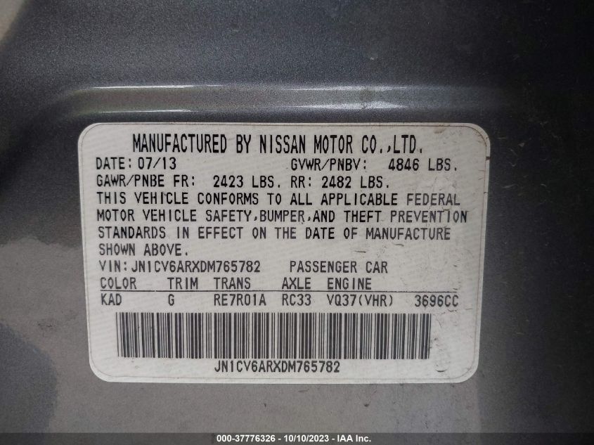 2013 INFINITI G37X - JN1CV6ARXDM765782