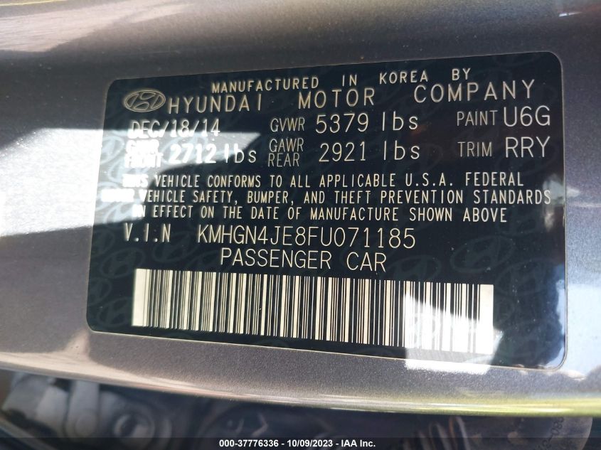 2015 HYUNDAI GENESIS 3.8L - KMHGN4JE8FU071185