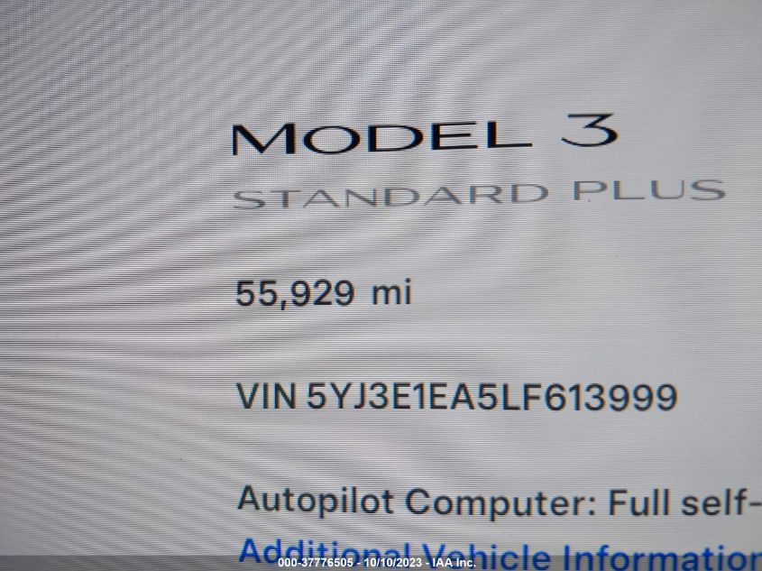 2020 TESLA MODEL 3 STANDARD RANGE - 5YJ3E1EA5LF613999