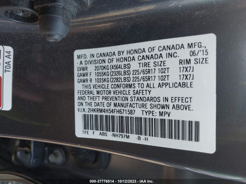 2015 HONDA CR-V EX - 2HKRM4H57FH871587