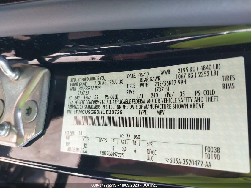 2017 FORD ESCAPE SE - 1FMCU9G98HUE30725