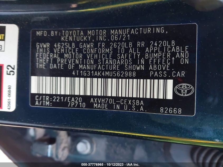 2021 TOYOTA CAMRY SE - 4T1G31AK4MU562988