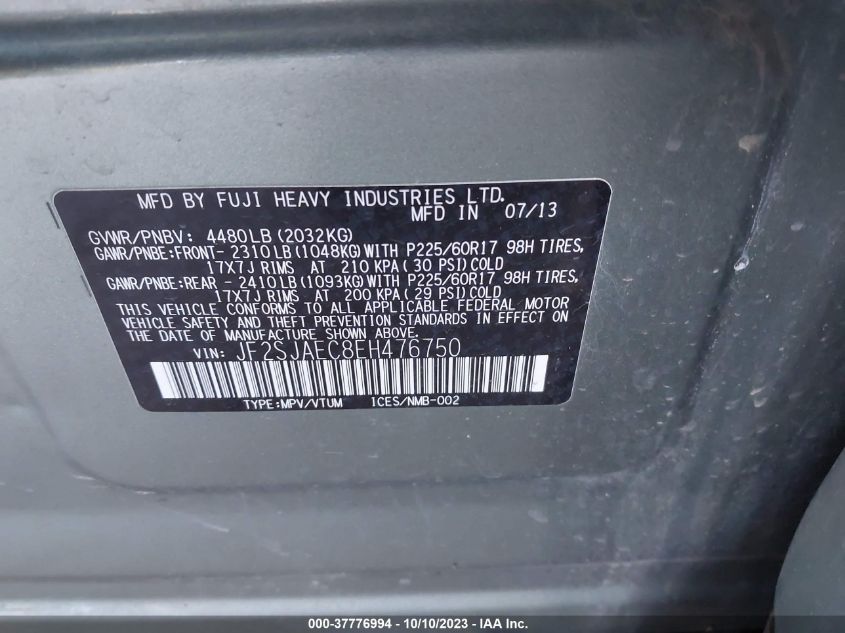 2014 SUBARU FORESTER 2.5I PREMIUM - JF2SJAEC8EH476750