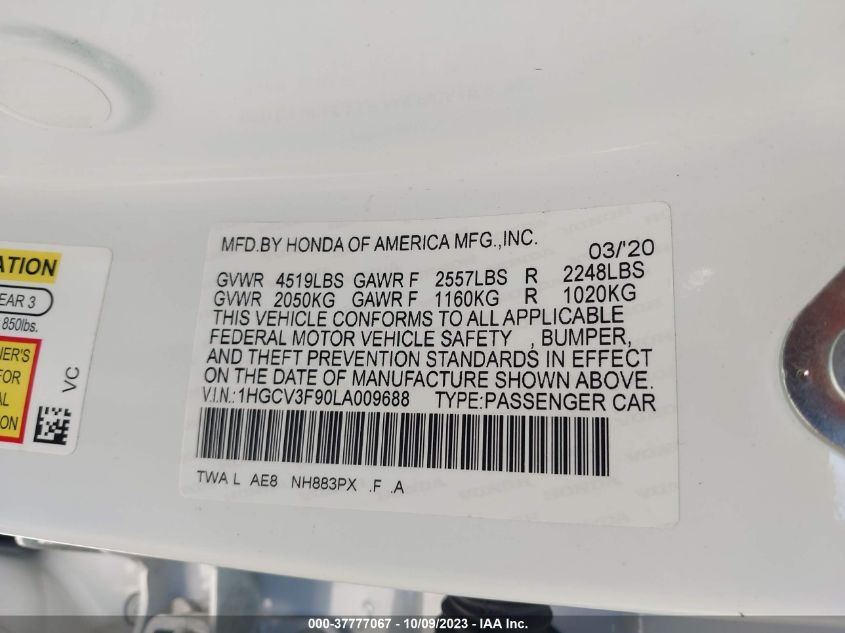 1HGCV3F90LA009688 Honda Accord Hybrid TOURING 9