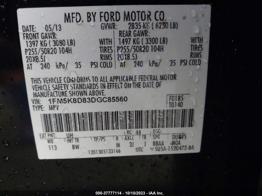 2013 FORD EXPLORER XLT - 1FM5K8D83DGC85560