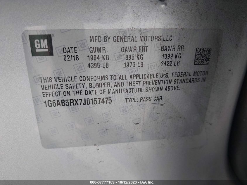 2018 CADILLAC ATS LUXURY - 1G6AB5RX7J0157475