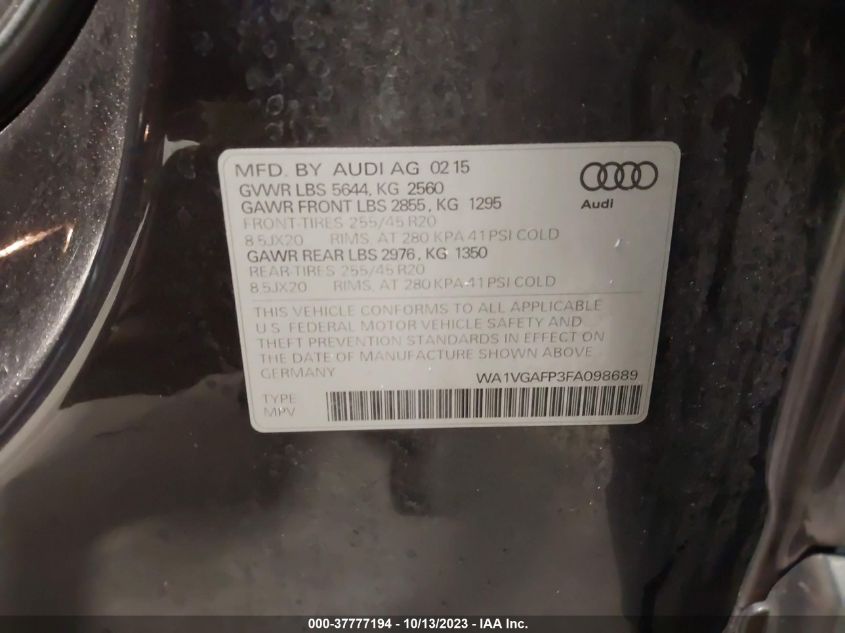 2015 AUDI SQ5 PRESTIGE - WA1VGAFP3FA098689