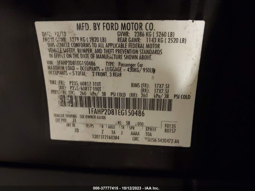 2014 FORD TAURUS SE - 1FAHP2D81EG150486