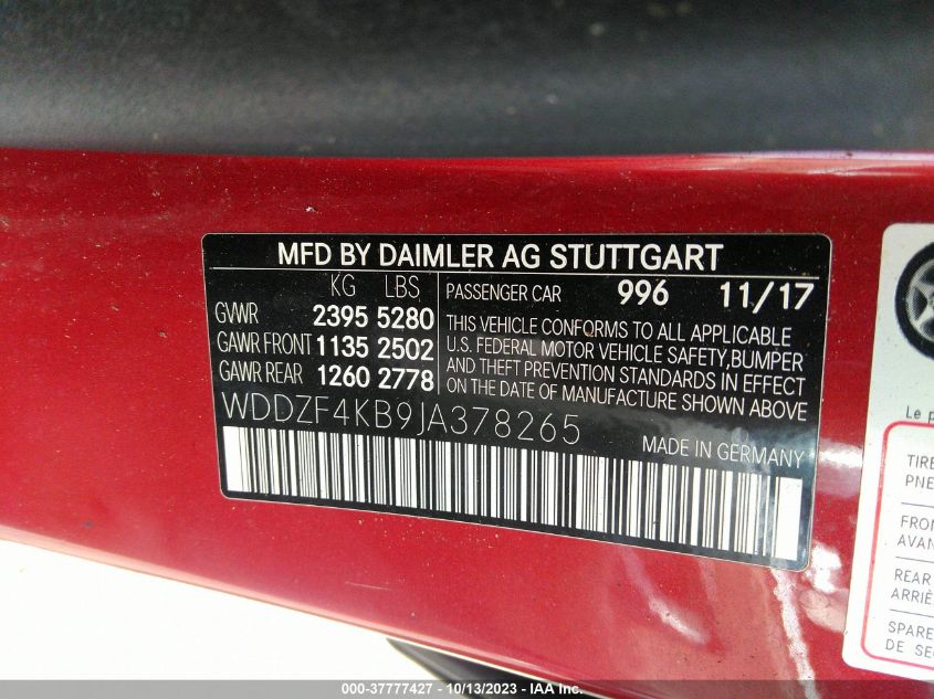 2018 MERCEDES-BENZ E 300 4MATIC WDDZF4KB9JA378265