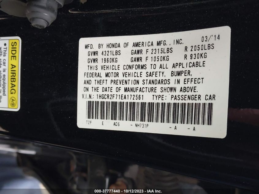 2014 HONDA ACCORD EX - 1HGCR2F71EA172561