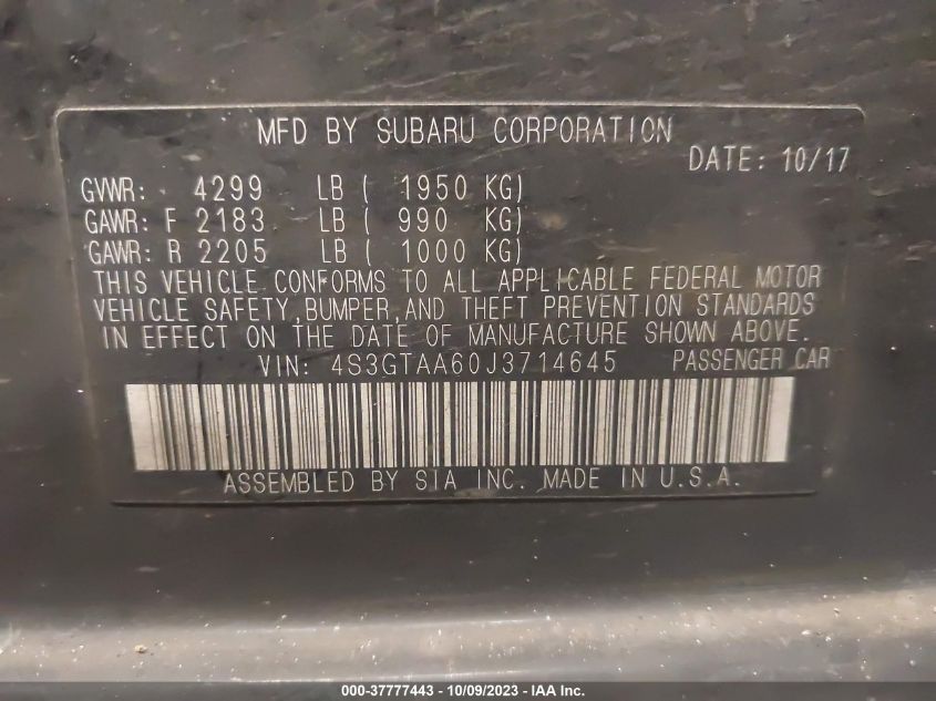 2018 SUBARU IMPREZA - 4S3GTAA60J3714645