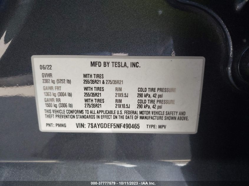 7SAYGDEF5NF490465 Tesla Model Y   9