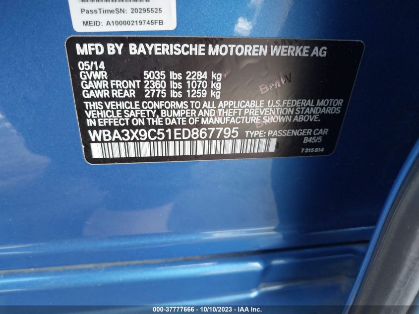 2014 BMW 3 SERIES GRAN TURISMO 335I XDRIVE - WBA3X9C51ED867795