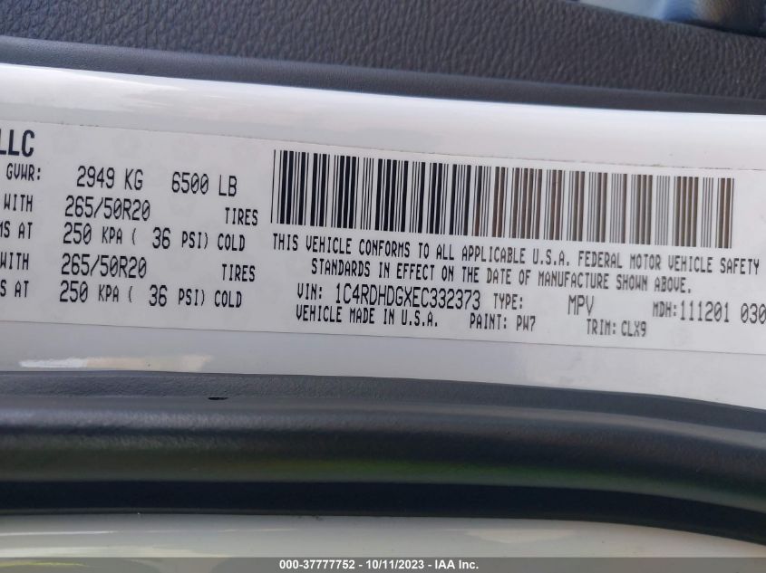 2014 DODGE DURANGO LIMITED - 1C4RDHDGXEC332373