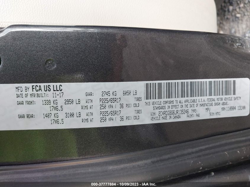 2018 DODGE GRAND CARAVAN SE - 2C4RDGBG6JR135246