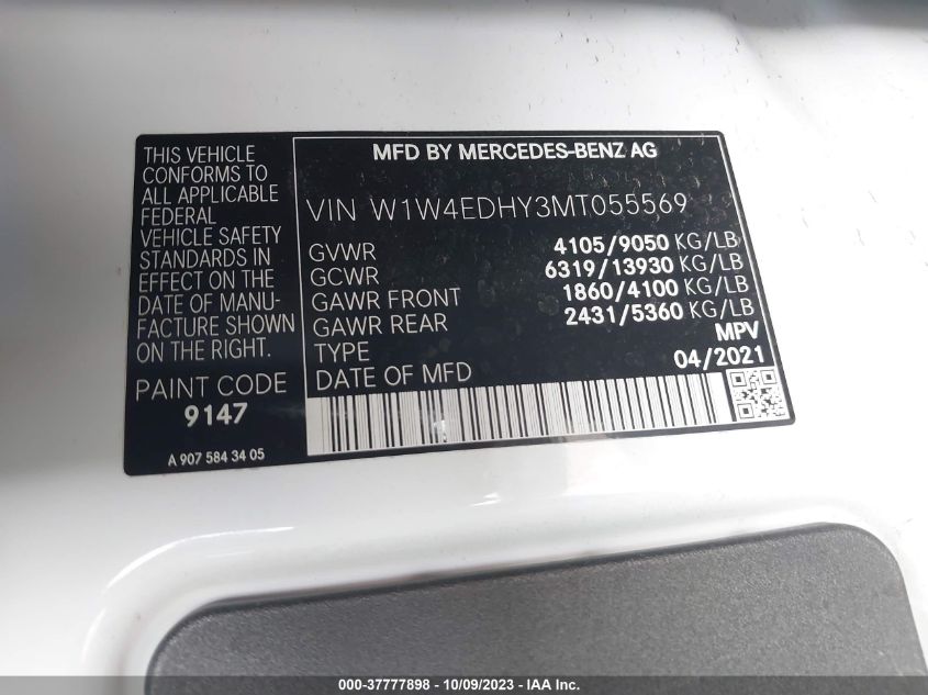 2021 MERCEDES-BENZ SPRINTER CARGO VAN W1W4EDHY3MT055569