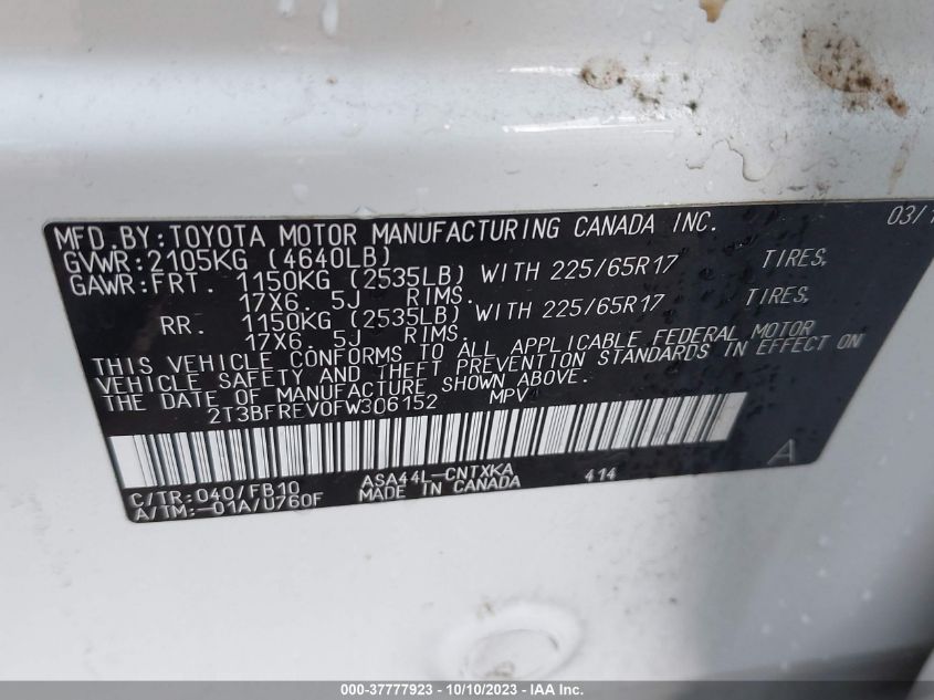 2015 TOYOTA RAV4 LE - 2T3BFREV0FW306152