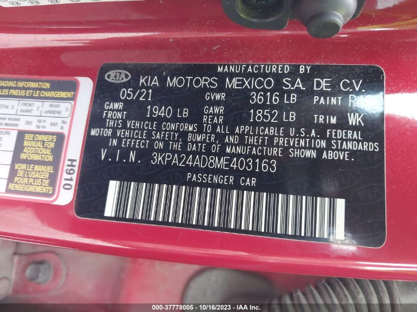 3KPA24AD8ME403163 Kia Rio S 9