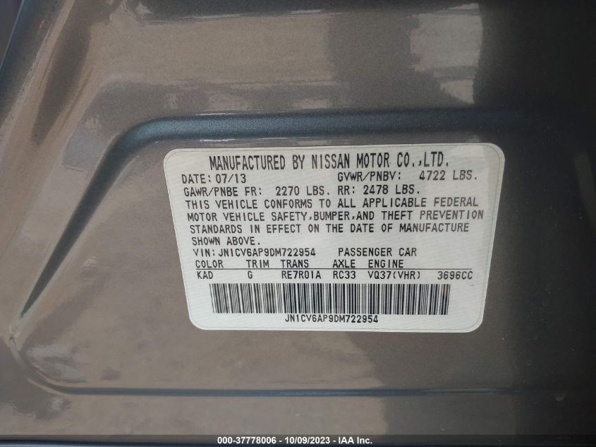 2013 INFINITI G37 JOURNEY - JN1CV6AP9DM722954